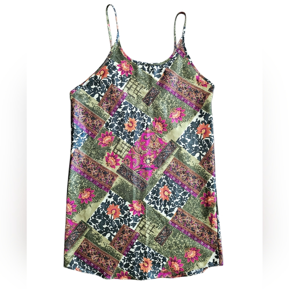 Floral Patchwork Spaghetti Strap Slip Dress
